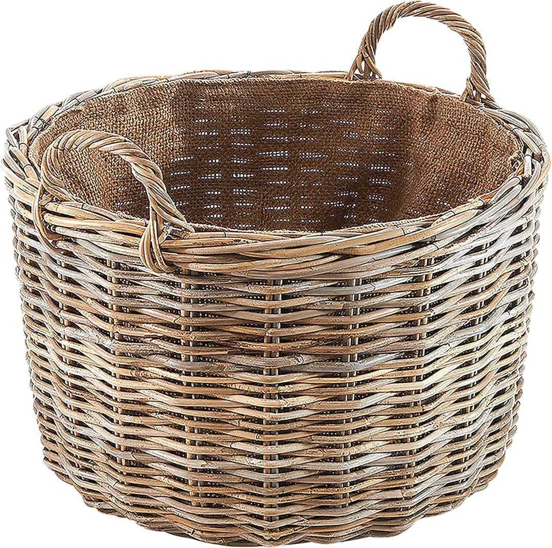 Kobolo Rattankorb Holzkorb für Kaminholz - rund - Rattan kubu grau - 34x50 cm