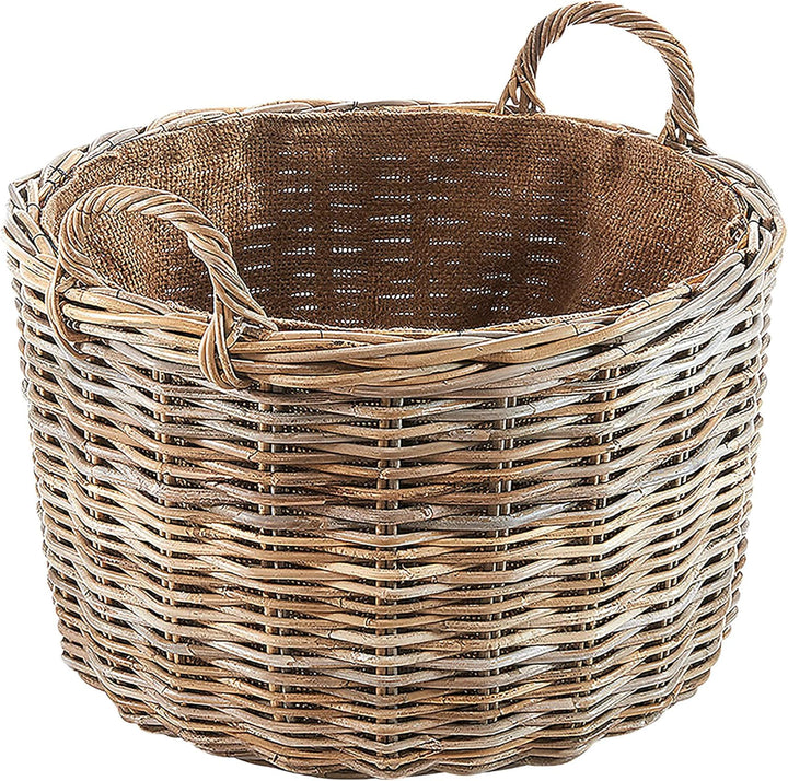 Kobolo Rattankorb Holzkorb für Kaminholz - rund - Rattan kubu grau - 34x50 cm