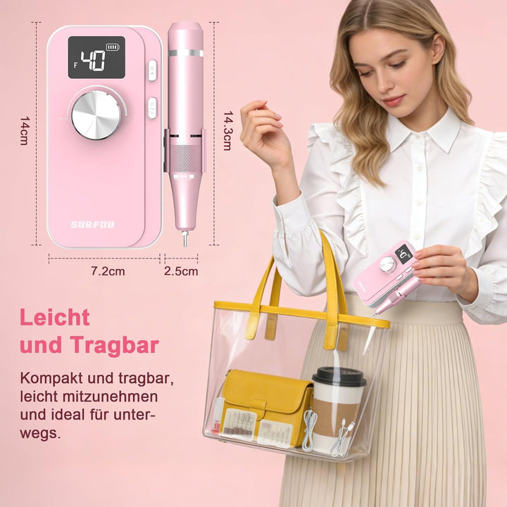 SURFOU Nagelfräser 40000 U/min, Elektrische Nagelfeile Kabellos Wiederaufladbar mit 4000mAh Akku, LC