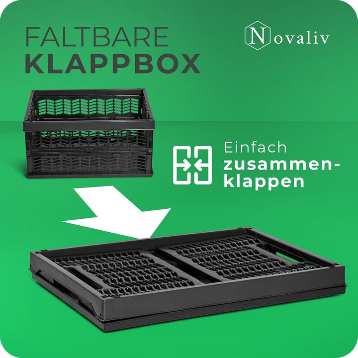 Novaliv Klappboxen faltbar stabil 2x 30L Schwarz Schwarz baskets Einkaufskiste Klappkisten Set Trage