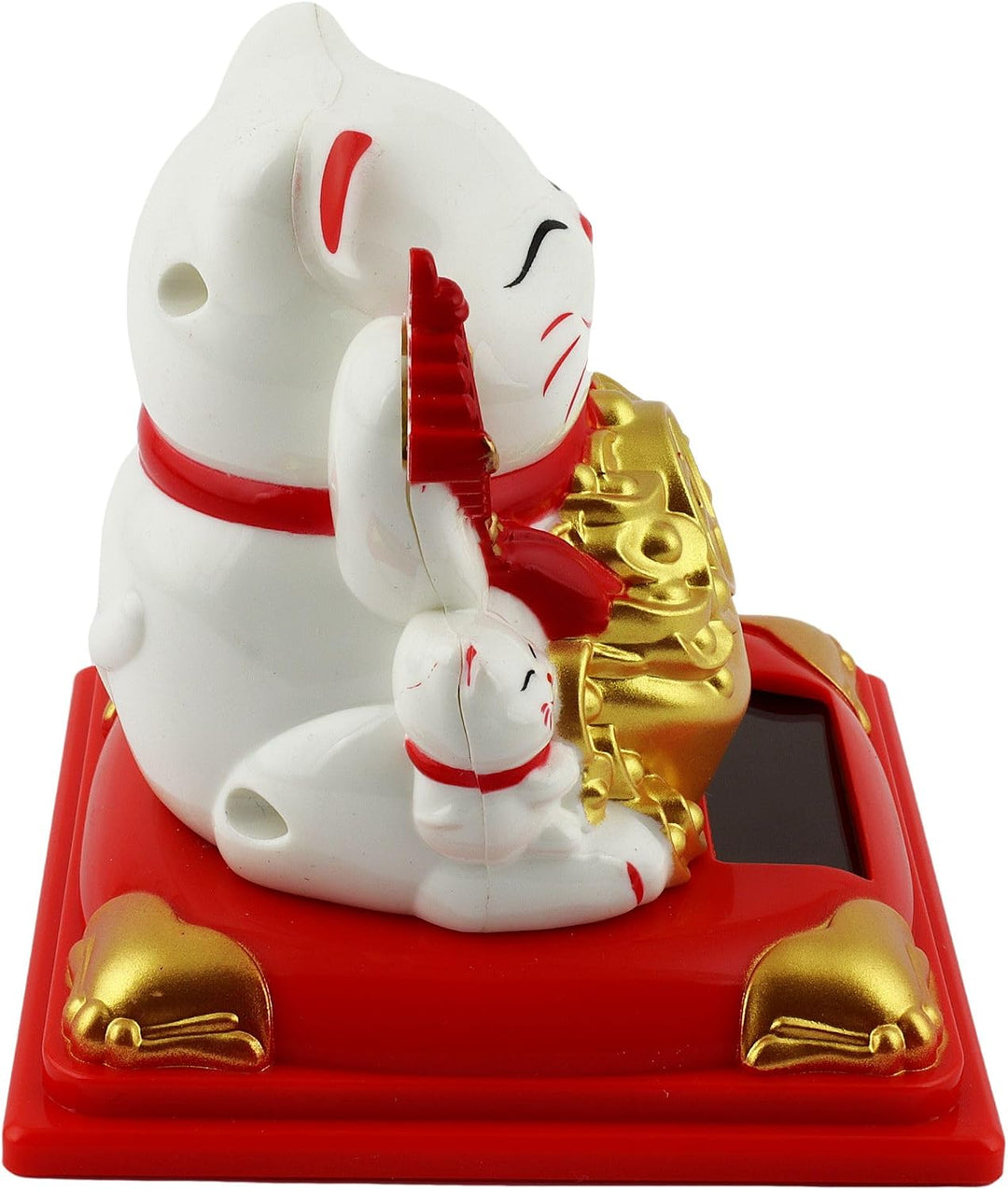 Freak Scene Glückskatze Maneki-Neko Knoten weiss Solar auf Sockel 8cm Winkekatze Lucky cat, Weiss