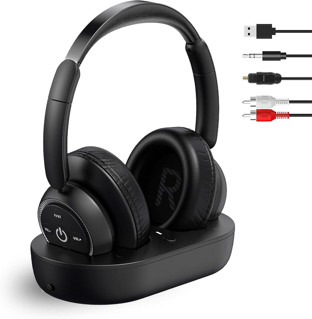 Funkkopfhörer für Fernseher, kabellose TV-Kopfhörer mit TV-Sender-Ladestation für Senioren,Keine Aud