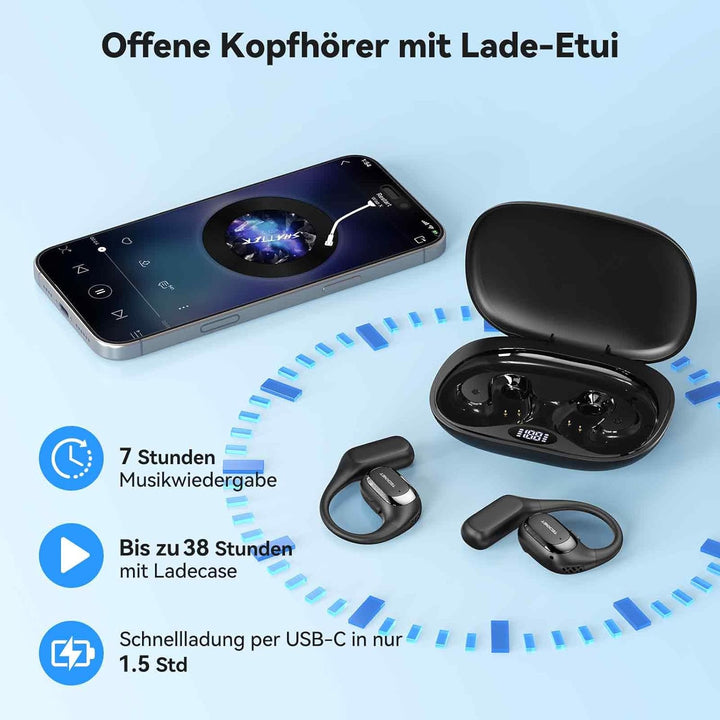TECKNET Open Ear Kopfhörer Bluetooth mit Bluetooth 6.0 mit Bass Boost, IPX5 Wasserdicht, Bluetooth K