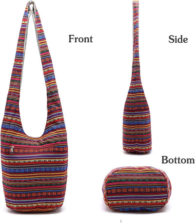 PORRASSO Schulterbeutel Damen Umhängetasche Leicht Schultertasche Hippie Baumwoll-Tasche für Reise S