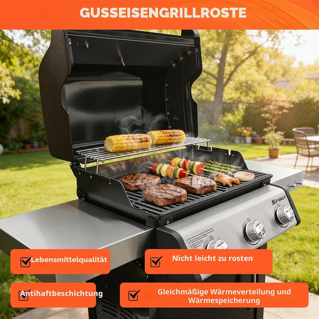 QuliMetal Grillrost Gusseisen passend für Weber Spirit 300/400 &amp; Spirit II 300 – 44,5x30,2 cm Ersatz