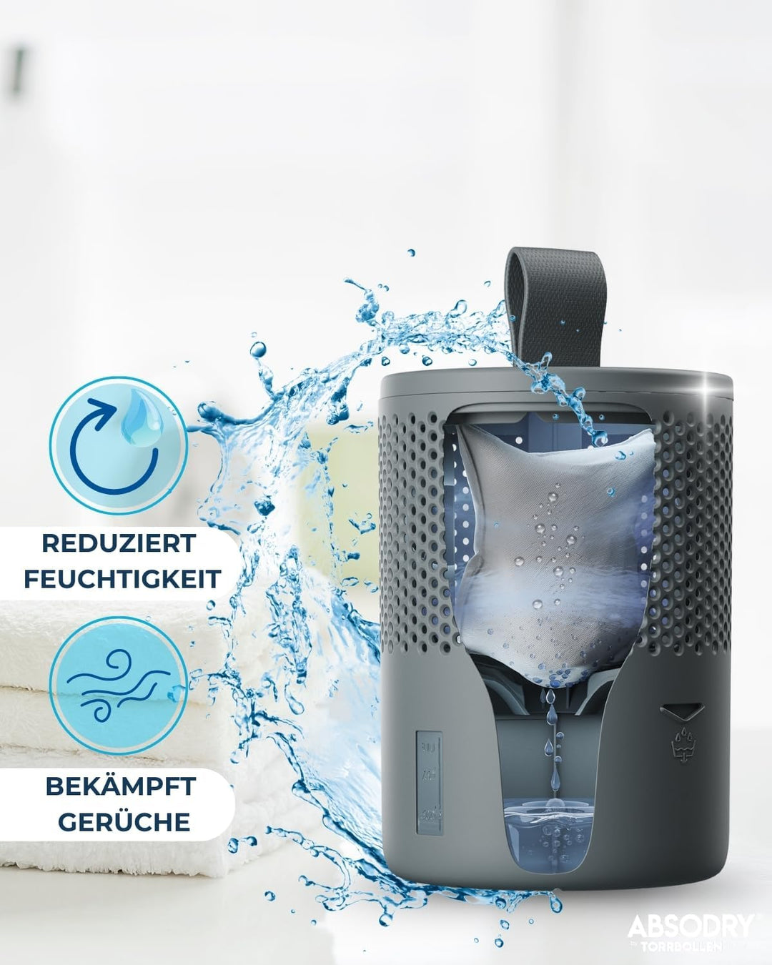 Absodry Duo Family Luftentfeuchter für 25m2 Entfeuchter 600 g Granulat-Beutel, 1000 ml leise ohne St