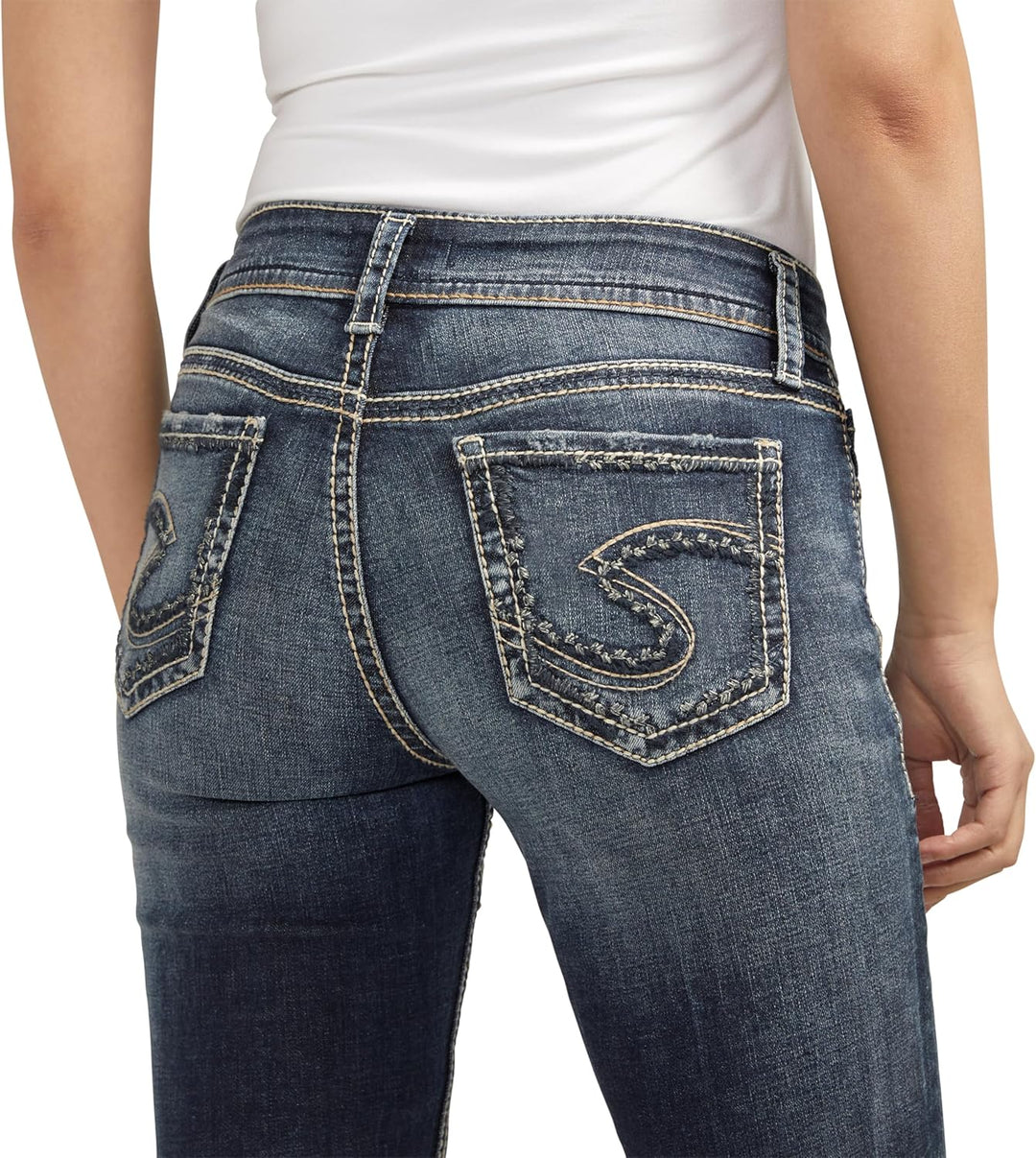 SILVER JEANS Damen Suki Mid Rise Slim Bootcut Plus Size Jeans 24W / 32L Vintage Dark Wash mit Lurex-