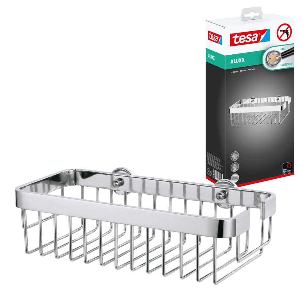 tesa ALUXX Badablage, Aluminium, verchromt, garantiert rostfrei, extra tiefer Boden, inkl. Klebelösu