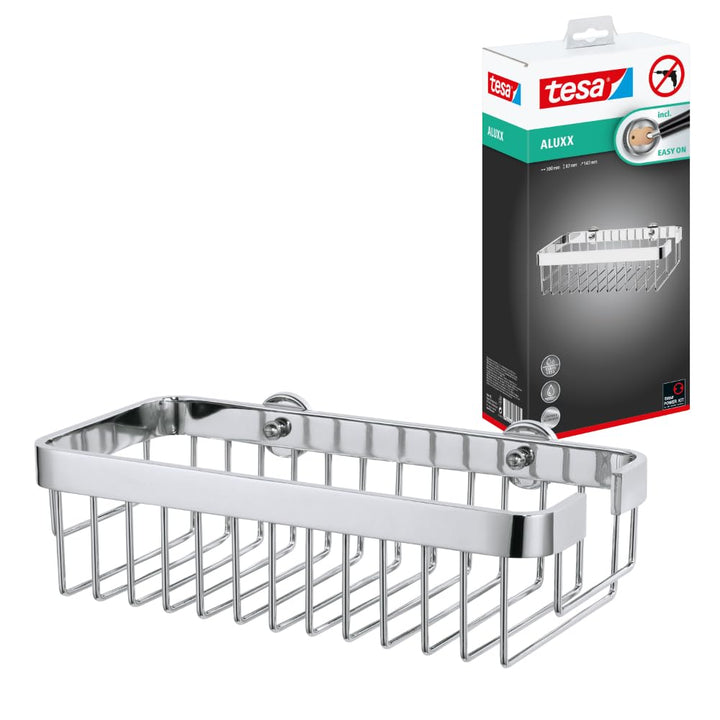 tesa ALUXX Badablage, Aluminium, verchromt, garantiert rostfrei, extra tiefer Boden, inkl. Klebelösu