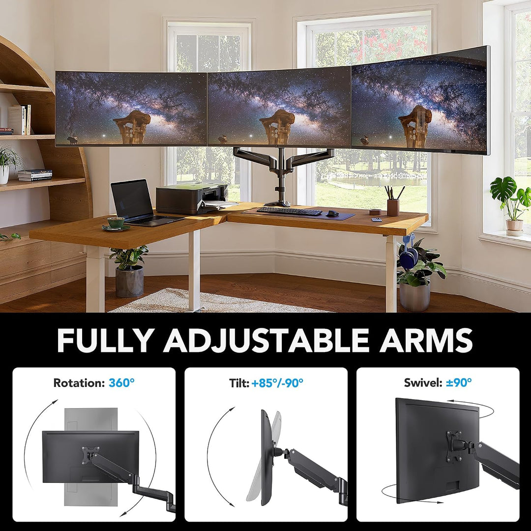 HUANUO Monitor Halterung 3 Monitore für 17-32 Zoll Bildschirme, Bildschirmhalterung 3 Monitore Höhen