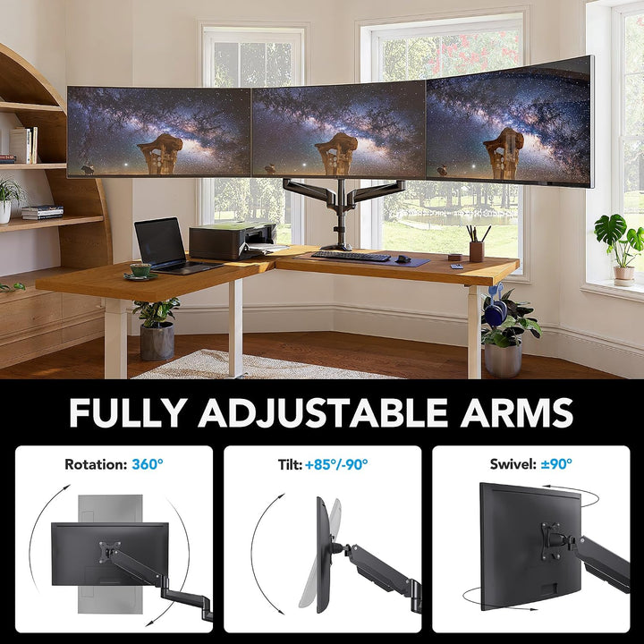 HUANUO Monitor Halterung 3 Monitore für 17-32 Zoll Bildschirme, Bildschirmhalterung 3 Monitore Höhen