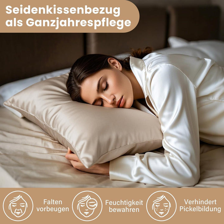 Silk Pillowcase, Muama Seidenkissenbezug 40x80 cm für Haar und Haut mit verstecktem Reissverschluss,