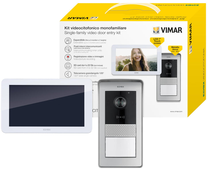 VIMAR K42935 Videosprechenalagen-Set enthält Freisprech-Touchscreen-Videohaustelefon LCD 7in, 1-Tast