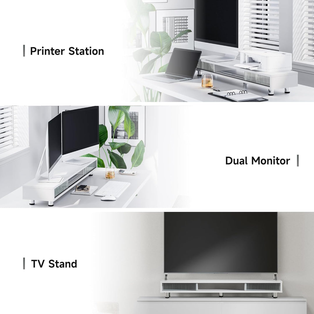 Fenge Dual Monitorständer 108cm Grosser Bildschirmständer mit 2 Glas-Schiebetür Höhenverstellbarer M