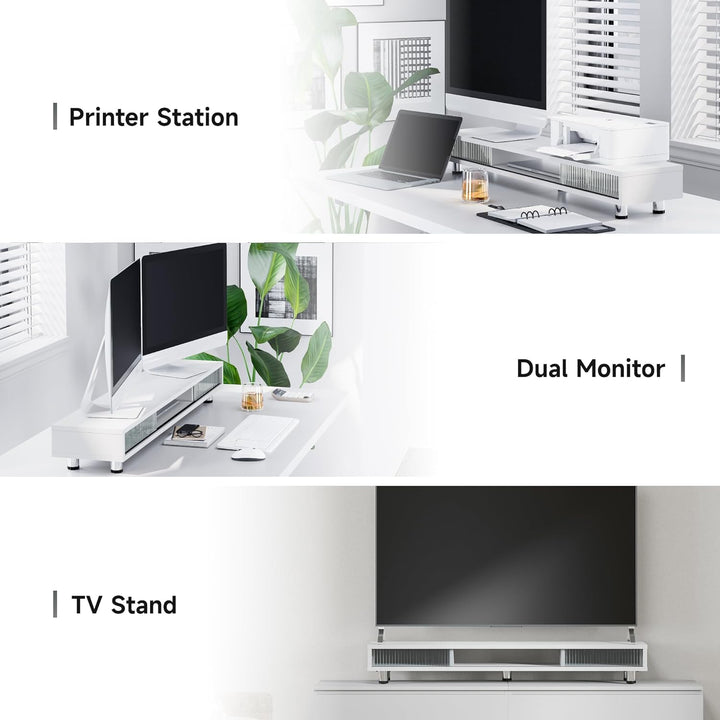 Fenge Dual Monitorständer 108cm Grosser Bildschirmständer mit 2 Glas-Schiebetür Höhenverstellbarer M