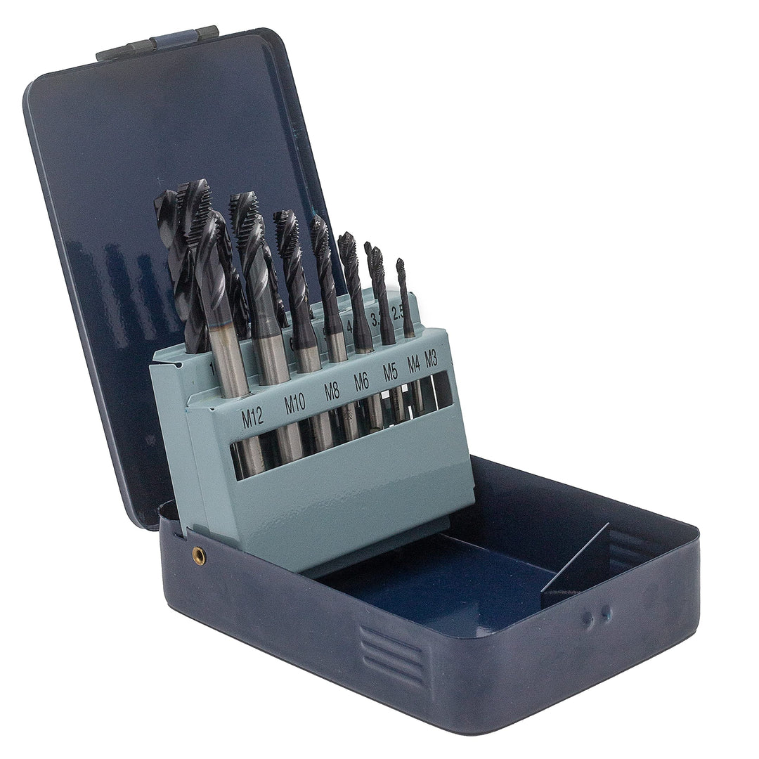 WSH-TOOLS Maschinengewindebohrer Set Sackloch M3, M4, M5, M6, M8, M10, M12 HSSE-Co5 Metallkassette 1