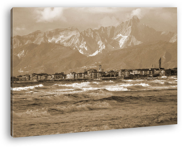 deyoli Marina Küstenstadt in Italien Format: 80x60 Effekt: Sepia als Leinwandbild, Motiv fertig gera