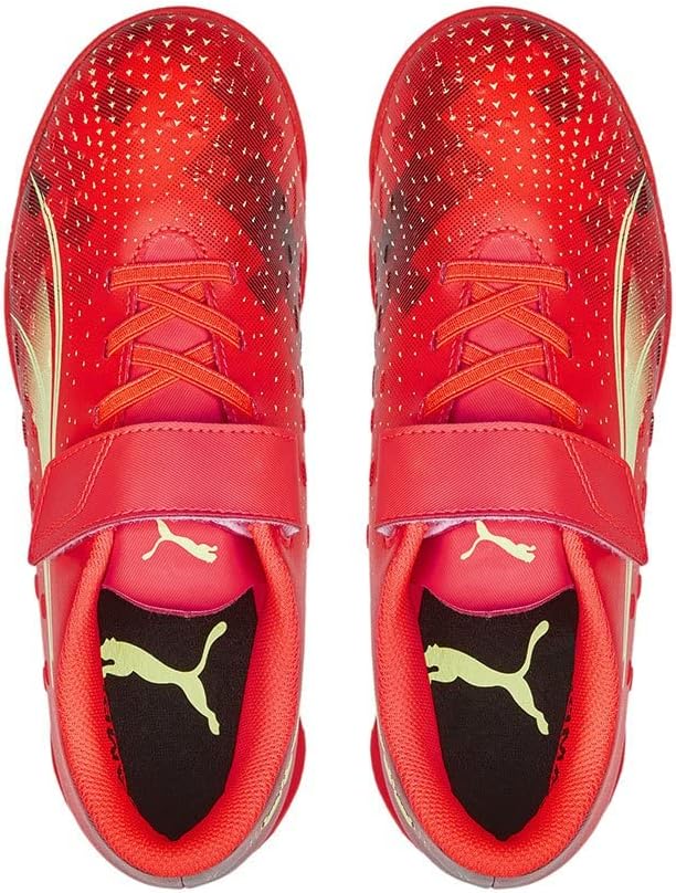 PUMA Unisex Kinder Ultra Play It V Jr Fussballschuh 37.5 EU Fiery Coral Fizzy Light Puma Black, 37.5