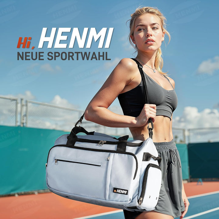 HENMI Sporttasche &amp; Reisetasche für Herren und Damen, 43L Gross gymbag mit Schuhfach und Nassfach, F