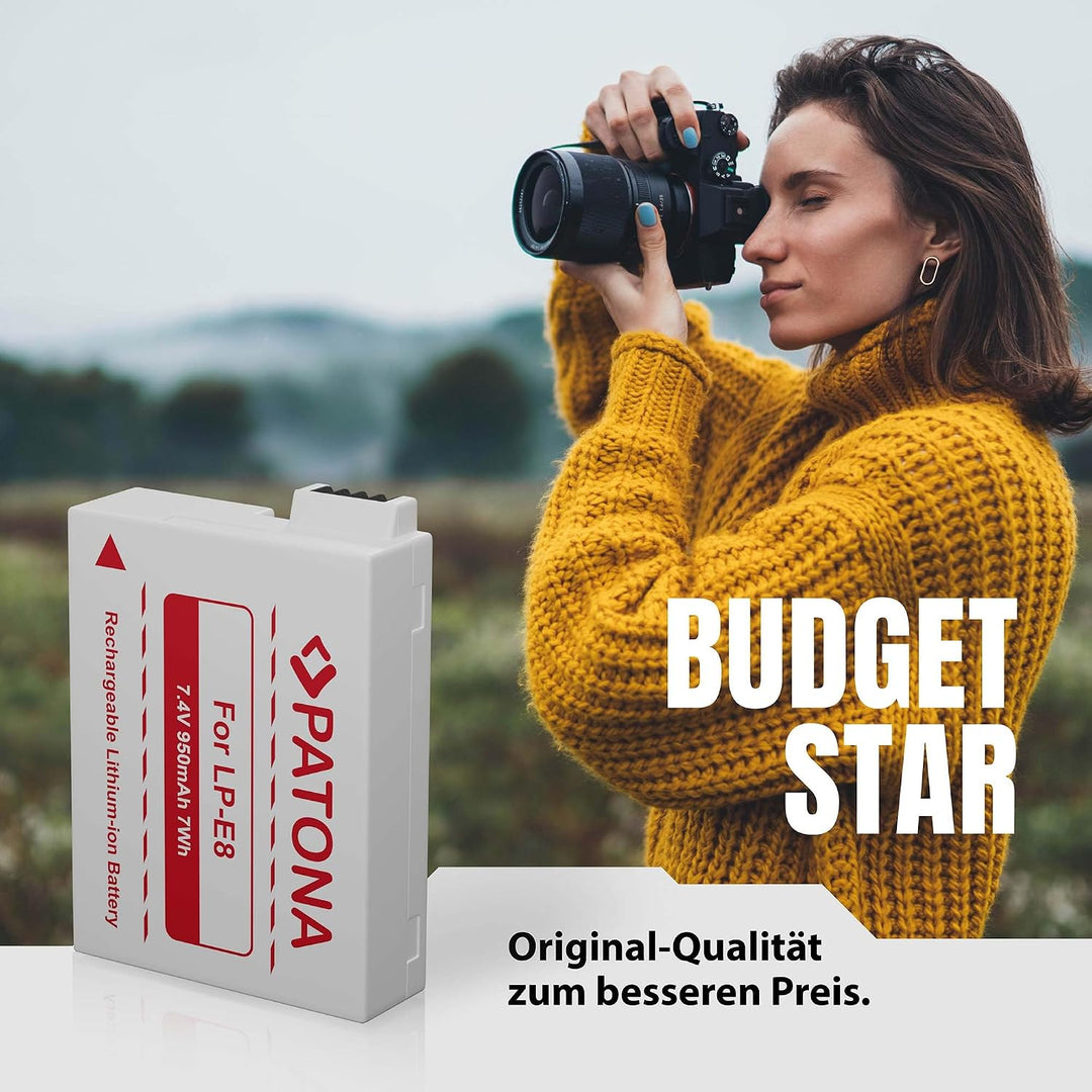 PATONA 2X Akku Ersatz für Canon LP-E8 LP-E8 Battery Pack 950mAh 7.4V 7Wh | Ersatzakku für EOS 550D 6