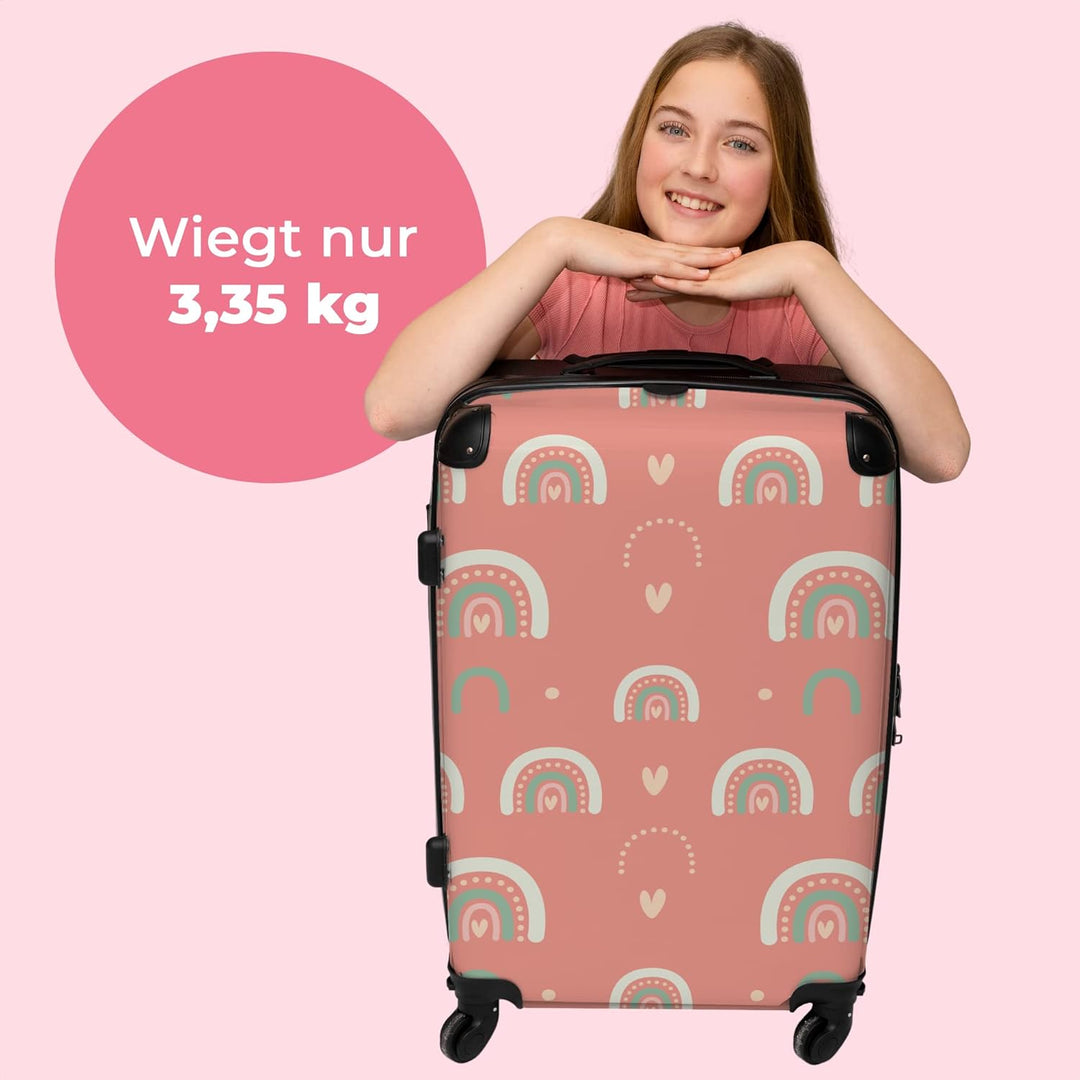 NoBoringSuitcases.com® Reisekoffer Kinder Mädchen Koffer Leicht Reisetrolley mit Rollen Gepäck Rosa