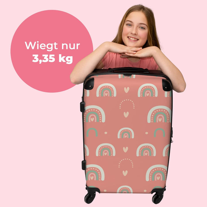 NoBoringSuitcases.com® Reisekoffer Kinder Mädchen Koffer Leicht Reisetrolley mit Rollen Gepäck Rosa
