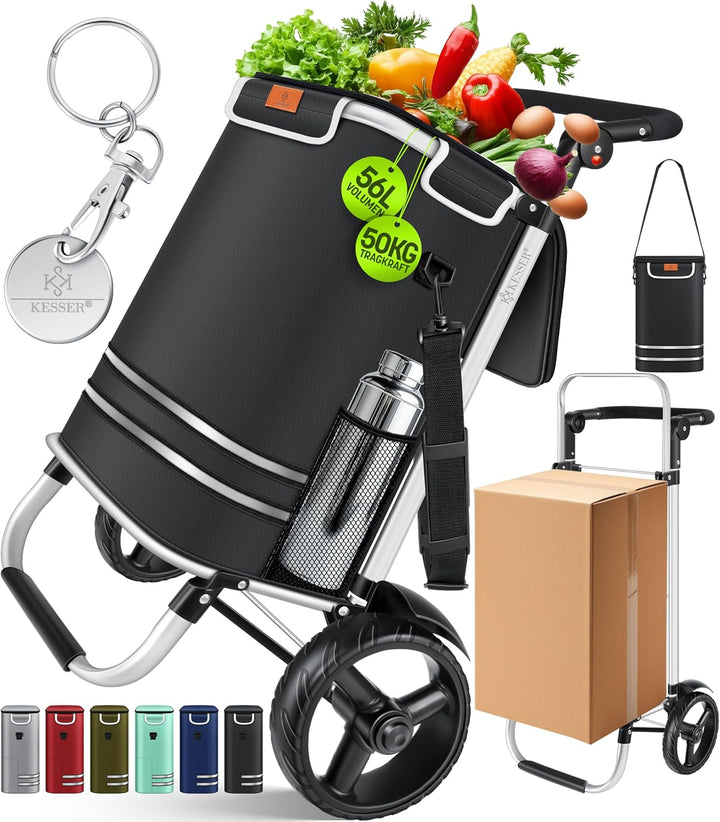 KESSER® Einkaufstrolley klappbar mit 56L Kapazität und belastbar bis 50kg | 3in1 Trolley Sackkarre &