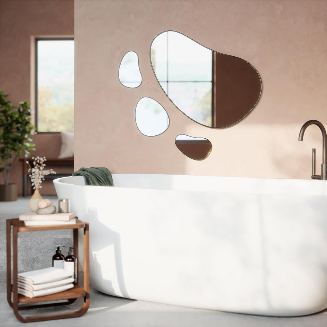 Umbra Hubba Pebble Wandspiegel Set, Moderne Design Spiegel mit Organischer Form, 3er-Set, Titan Tita