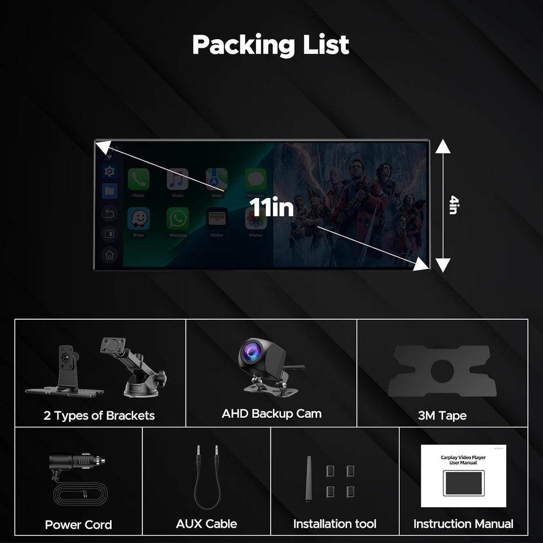 Volam 10.25 Zoll Carplay Display kompatibel mit Netflix/YouTube/Tik Tok,Carplay Android Auto,Video D
