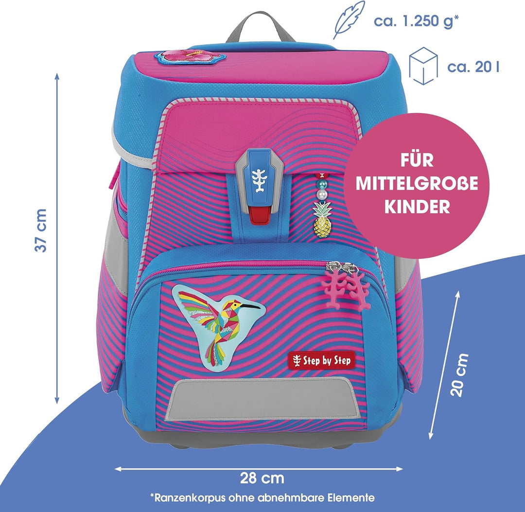 Step by Step Schulranzen-Set SPACE NEON Kolibri Kaja, 5-teilig, rosa-blau, ergonomischer Tornister m