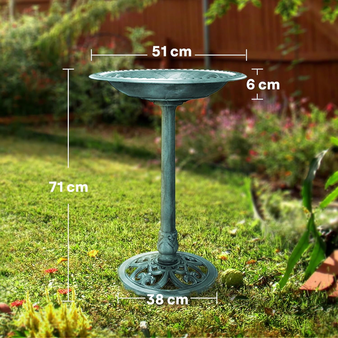 VIVOHOME Vogeltränke 71cm hoch Polyresin leicht antike Optik für Aussenbereich Grün, Grün
