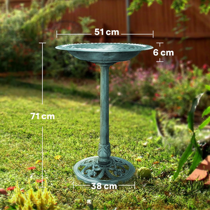 VIVOHOME Vogeltränke 71cm hoch Polyresin leicht antike Optik für Aussenbereich Grün, Grün