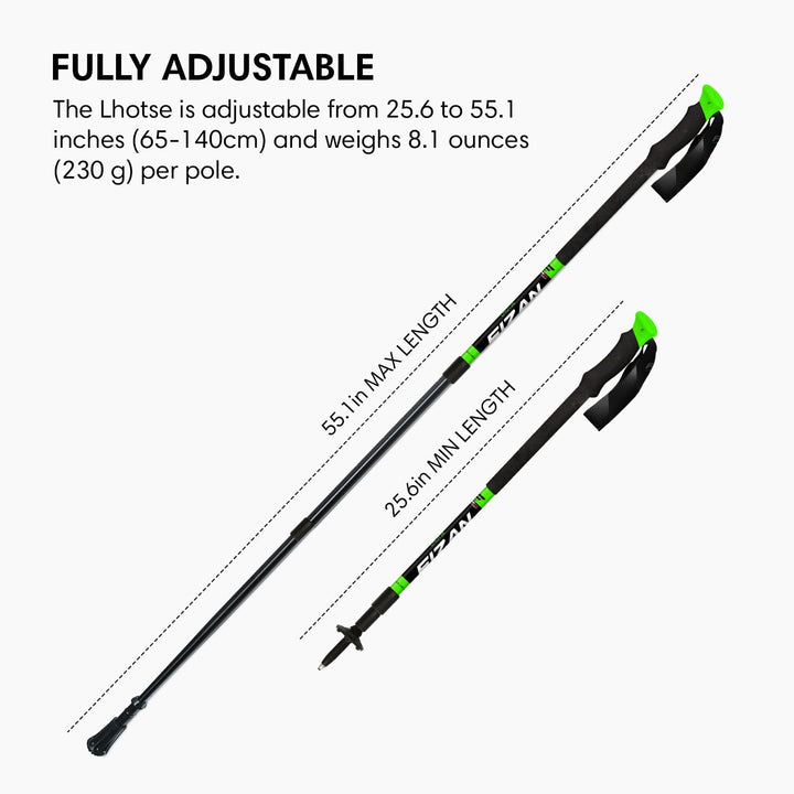 FIZAN Trekkingstöcke 65-140 cm, Nordic Walking Stöcke, Wanderstöcke | Lhotse S20 7506 | Grün
