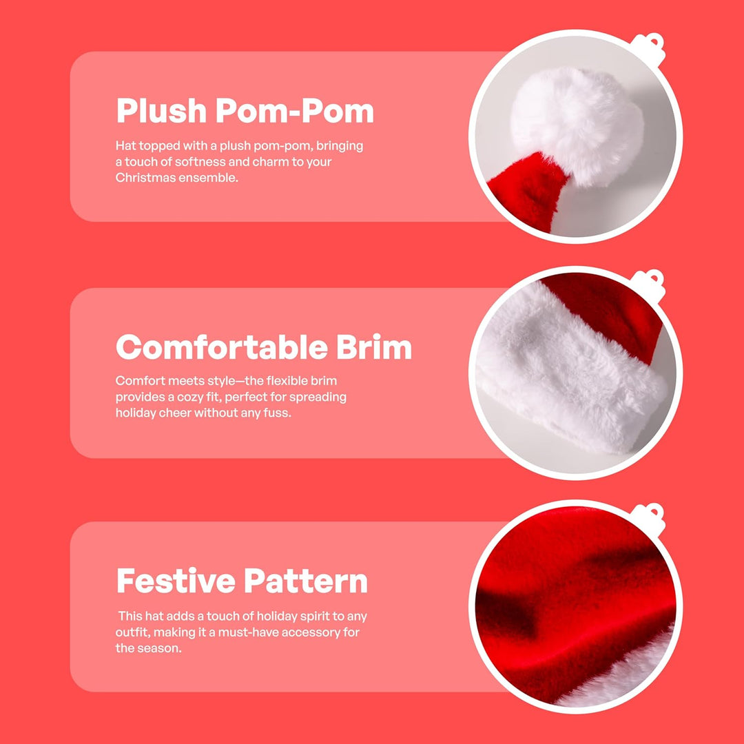 Giggling Getup Weihnachtsmütze, Premium-Weihnachtsmütze, Plüsch-Weihnachtsmütze aus rotem Samt mit B