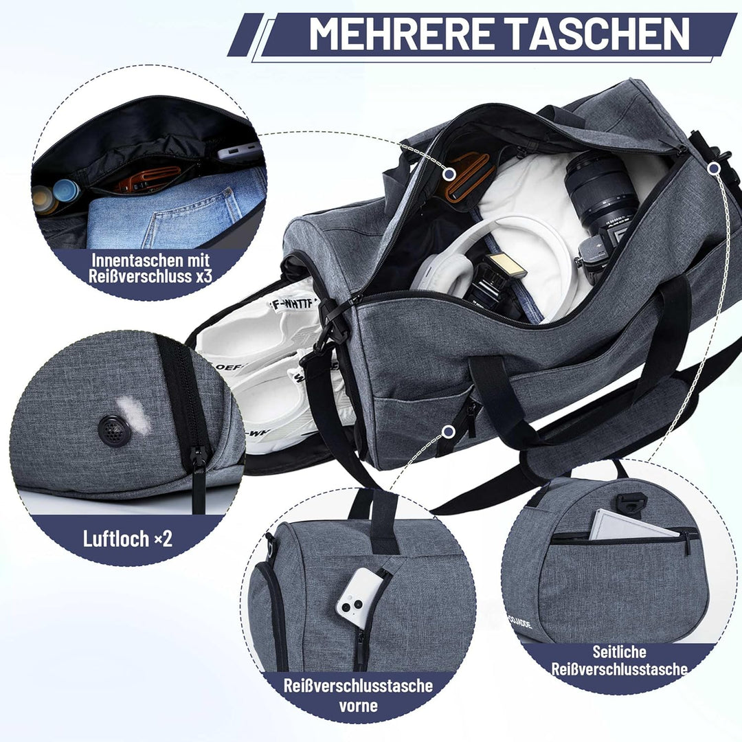 BECOJADDE Sporttaschen für Damen und Herren, 25L Reisetasche Duffel Bag Übernachtungstasche mit Schu