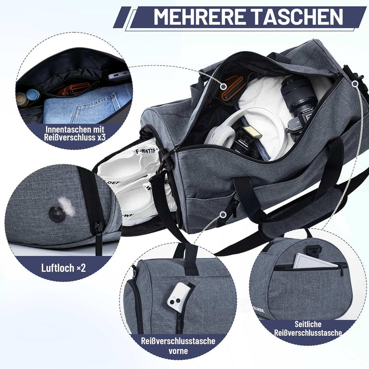 BECOJADDE Sporttaschen für Damen und Herren, 25L Reisetasche Duffel Bag Übernachtungstasche mit Schu