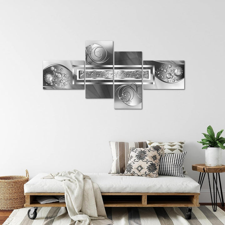 Runa Art Wandbilder Set XXL Abstrakt Wohnzimmer Schlafzimmer Grau Silber 4 Teilig - Made in Germany