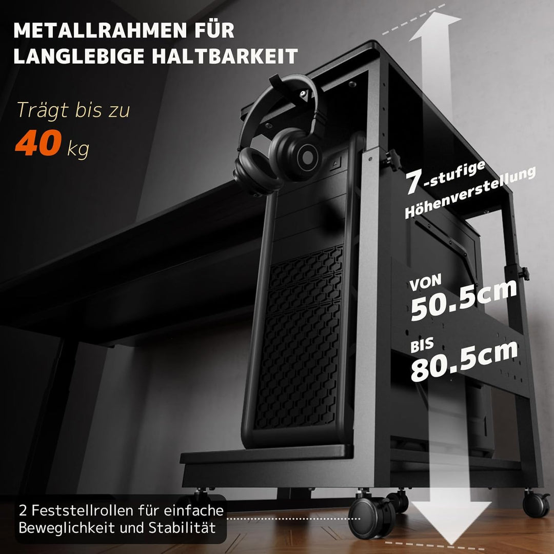PUTORSEN Höhenverstellbarer PC Tower Ständer mit 2 Ebenen,Computer Tower Ständer mit Rollen und Maus