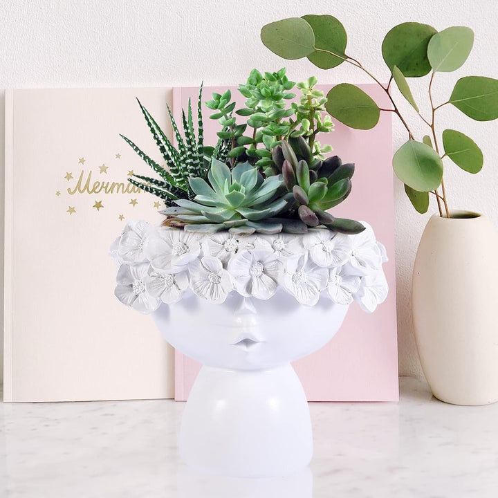 Cabilock Frau Gesicht Blumentopf Harz Blumenvase Kaktus Sukkulenten Topf Statue Skulptur Vase Kopf P