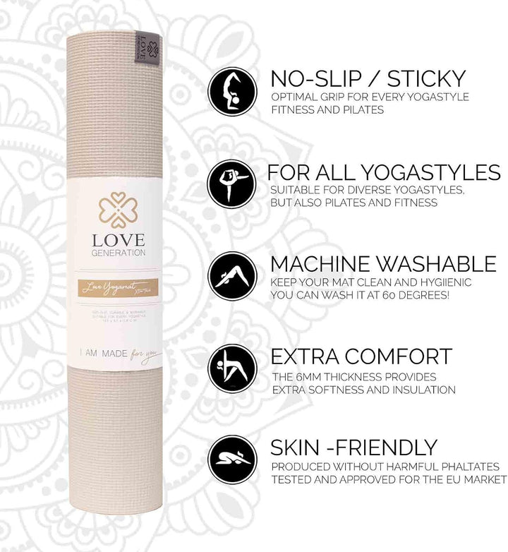 Love Generation - Dicke Yoga Matte Sand, Sand