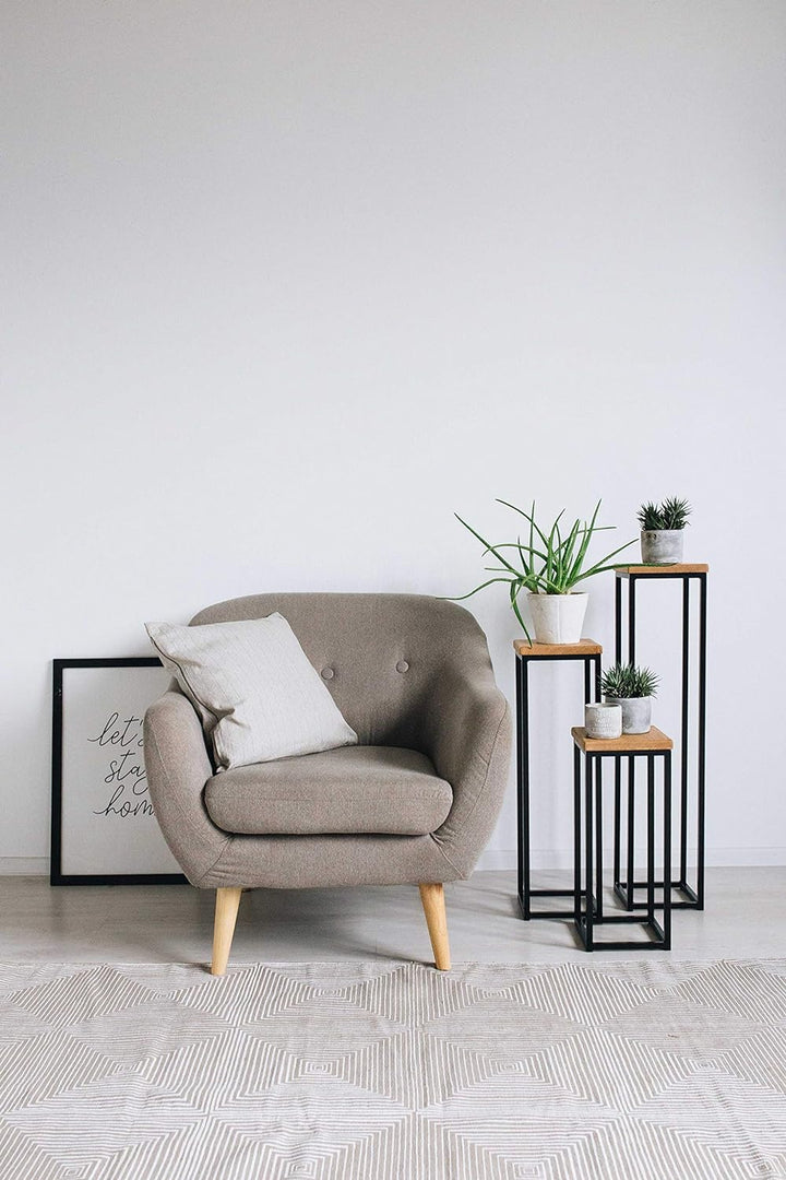 EINE BestLoft Blumensäule Dora aus Eiche - Dekosäule im schlanken Design + Stahlgestell (Gestell Sch