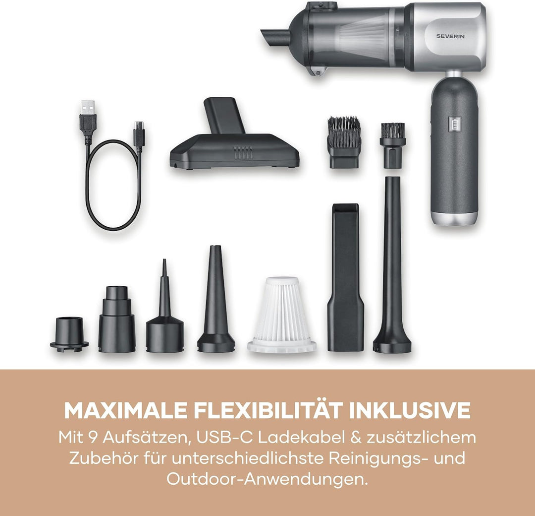 Severin 3-in-1 Akku-Handstaubsauger, Luftbläser & Aufpumper, Staubgebläse, für Luftmatratzen, Auto,