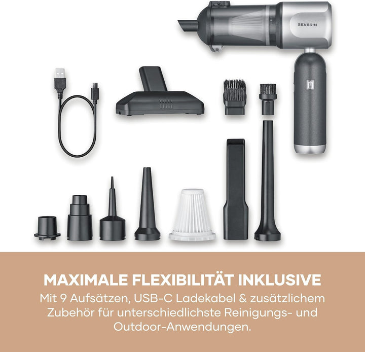 Severin 3-in-1 Akku-Handstaubsauger, Luftbläser & Aufpumper, Staubgebläse, für Luftmatratzen, Auto,