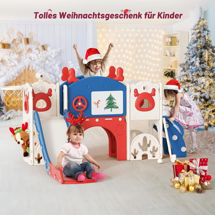 Kinderrutsche,extralange Rutschbahn,freistehende Kleinkindrutsche mit Basketballkorb, Kleinkindklett
