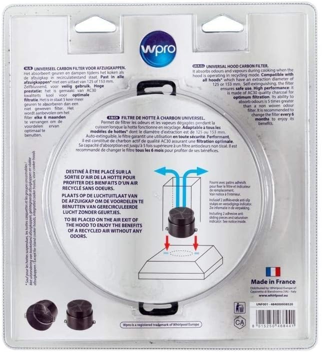 WPRO UNF001 Filtre de hotte a charbon universel (adaptable tous modeles) - Diametre 153 mm - Auto-ex