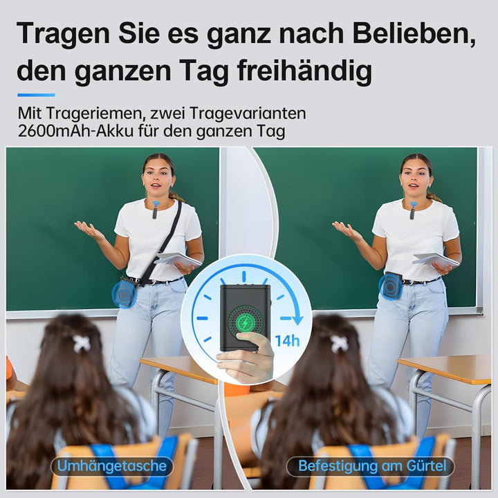 Moman Sprachverstärker mit drahtlosem Ansteckmikrofon, Ohne Rückkopplung tragbarer Lautsprecher mit