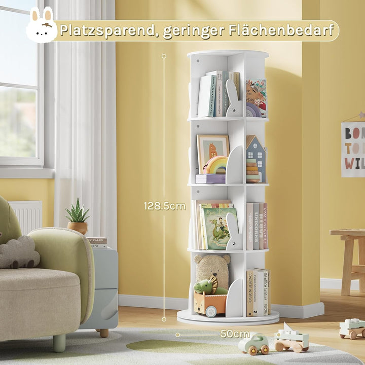 WOLTU Bücherregal Kinder, drehbares Kinderregal mit 4 Ebenen, Bücher Regal Kinderzimmer Wohnzimmer,