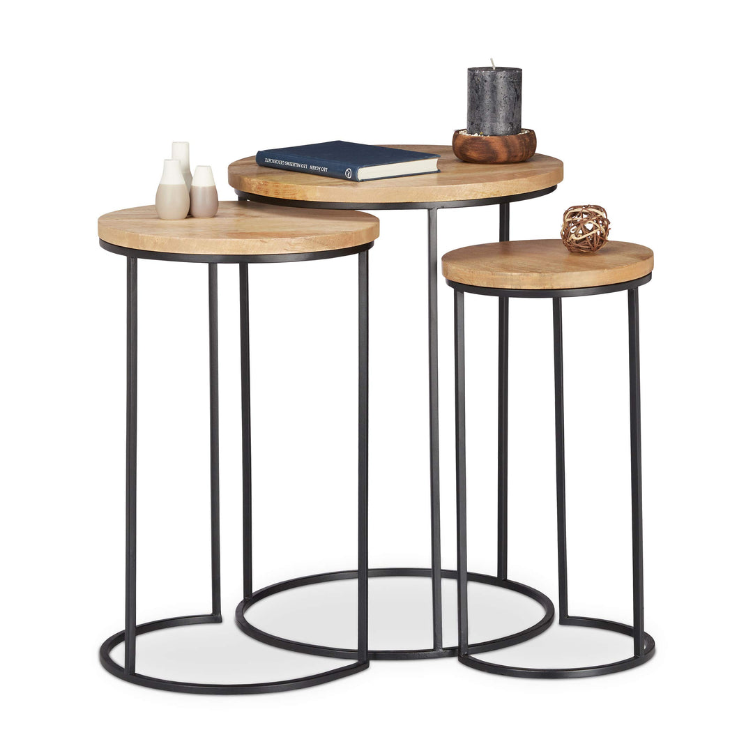 Relaxdays Beistelltisch 3er Set, runde Ablage, Satztische in 3 Grössen, ineinander stellbar, Metall