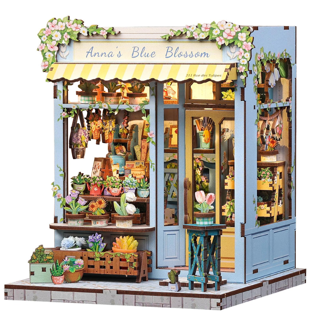 DIY Miniatur Haus Bausatz für Erwachsene,Puppenhaus Gewächshaus mit LED Licht,3D Puzzle Buchstütze a