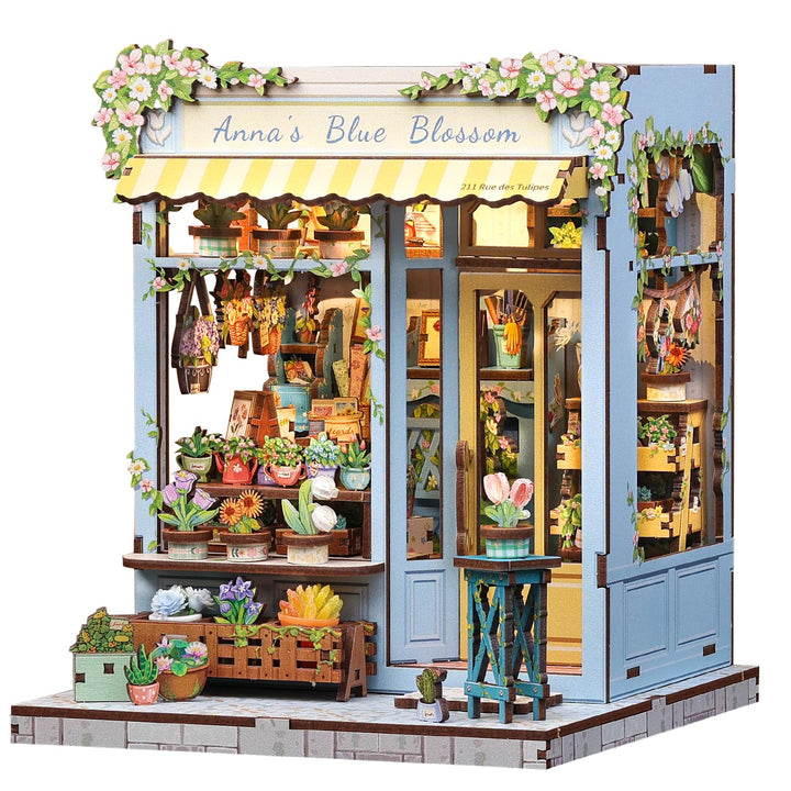DIY Miniatur Haus Bausatz für Erwachsene,Puppenhaus Gewächshaus mit LED Licht,3D Puzzle Buchstütze a